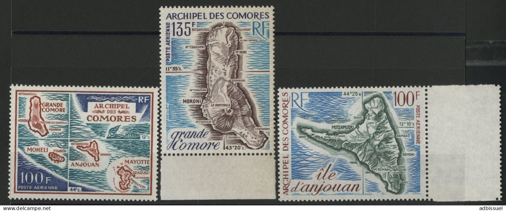 COMORES POSTE AERIENNE PA N° 36 + 49 + 53 Cote 38 € Cartes COMORES/ANJOUAN Neufs ** (MNH) - Ungebraucht