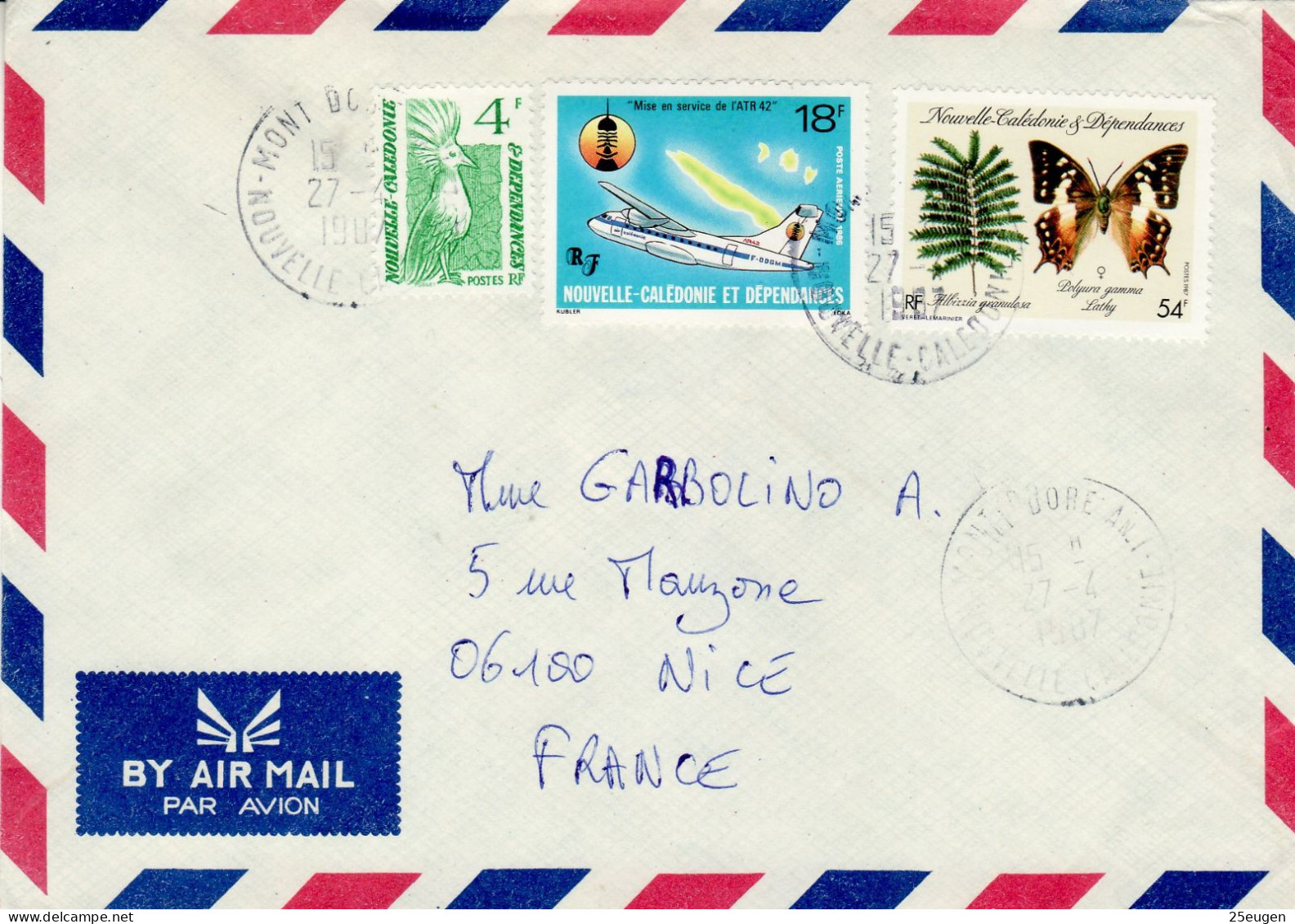 NEW CALEDONIA 1987 AIRMAIL LETTER SENT FROM MONT DORE AN TO NICE - Lettres & Documents