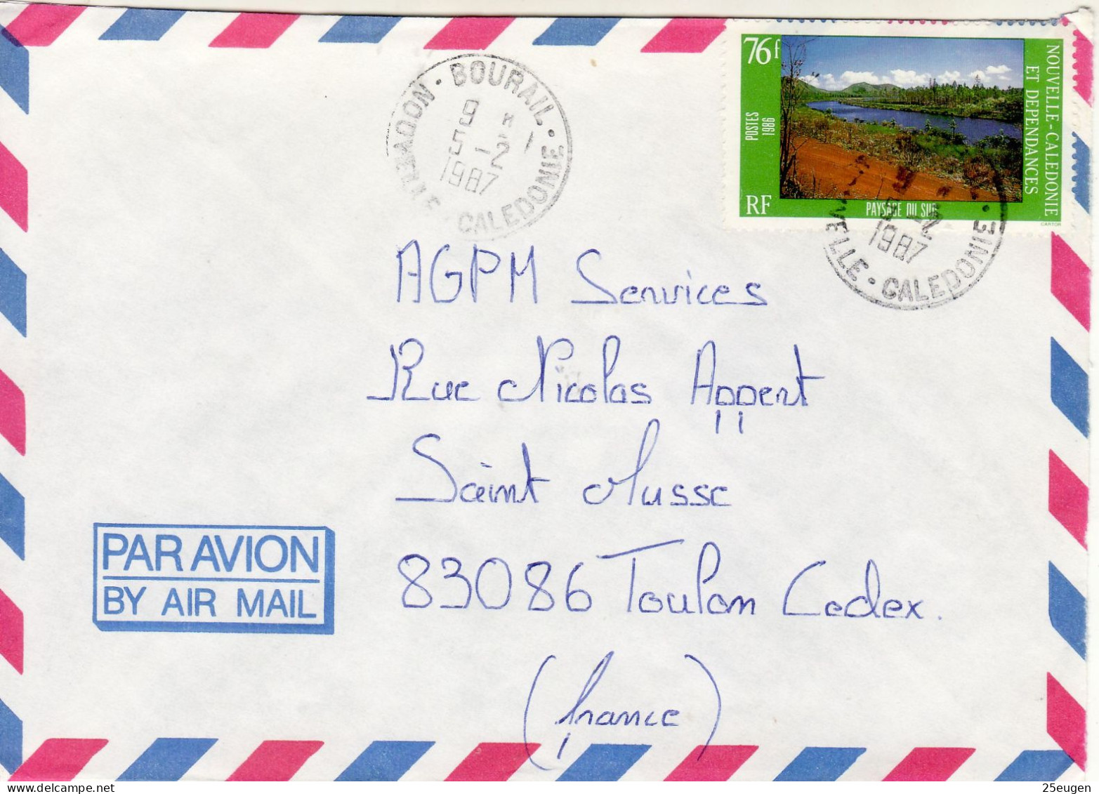 NEW CALEDONIA 1987 AIRMAIL LETTER SENT FROM BOURAIL TO TOULON - Cartas & Documentos