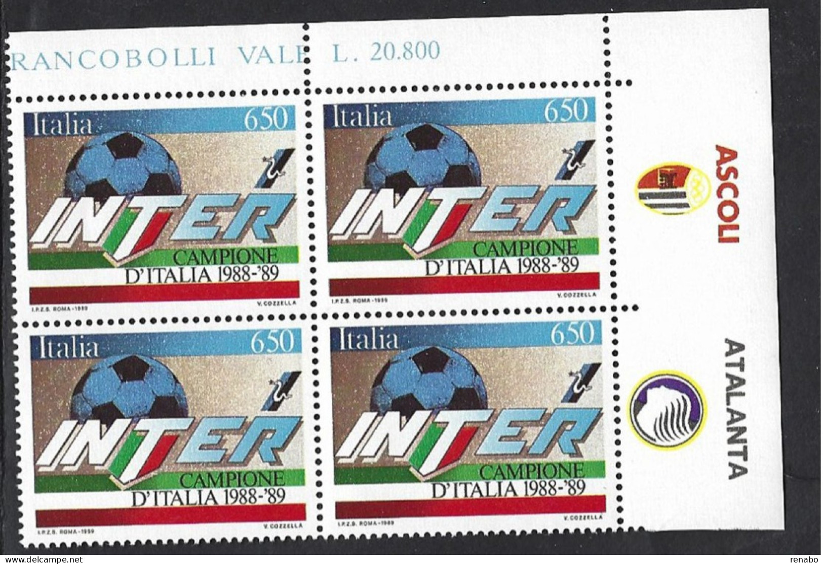 Italia 1989; INTER Campione D’ Italia 1988-89: Quartina Di Angolo Superiore - 1981-90: Ungebraucht