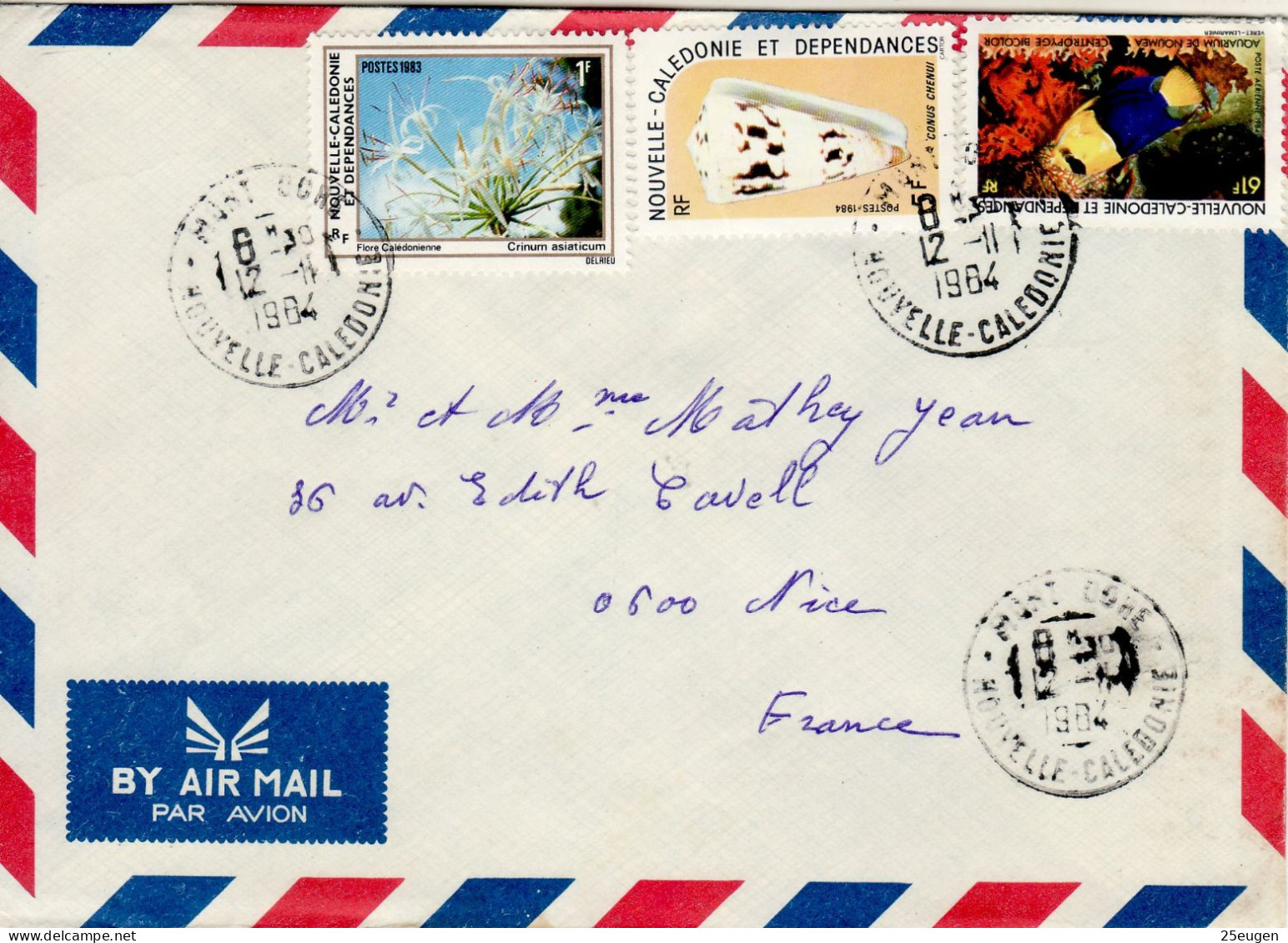 NEW CALEDONIA 1984 AIRMAIL LETTER SENT FROM MONT DORE TO NICE - Storia Postale