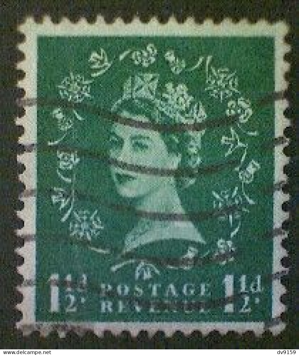 Great Britain, Scott #319, 1955, Used (o), Wilding: Queen Elizabeth II, 1½d, Green - Used Stamps
