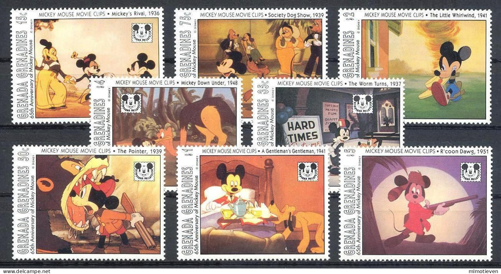 MWD-BK4-199-4 MINT PF/MNH ¤ GRENADA GRENADINES 1993 8w In Serie ¤ WALT DISNEY - 65th ANNIVERSARY OF MICKEY MOUSE - Disney