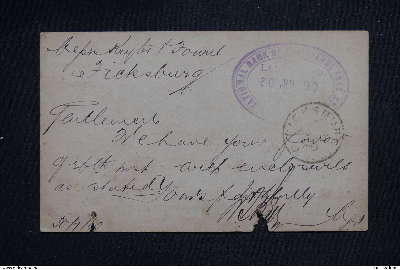 ETAT LIBRE D'ORANGE -  Entier Postal Voyagé& En 1890, En L'état - L 151394 - Oranje-Freistaat (1868-1909)