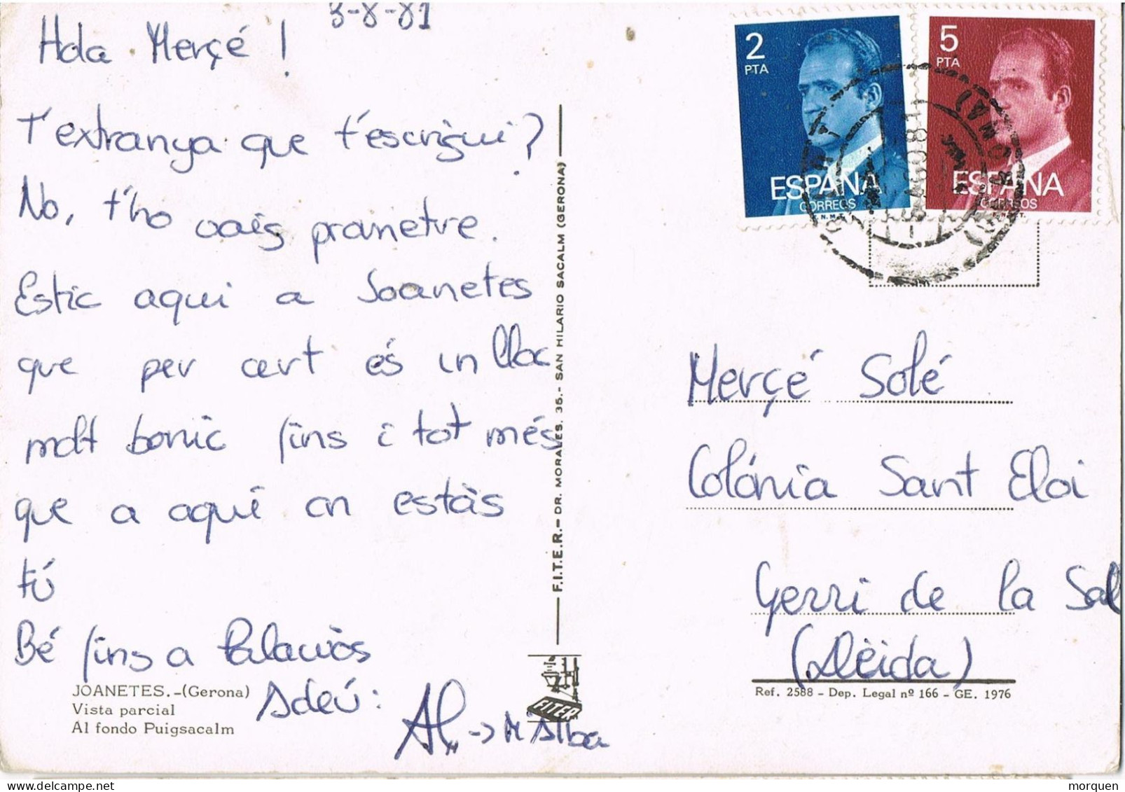 54662. Postal OLOT (Gerona) 1981. Vista De Poblacion De JOANETES. RARA - Briefe U. Dokumente