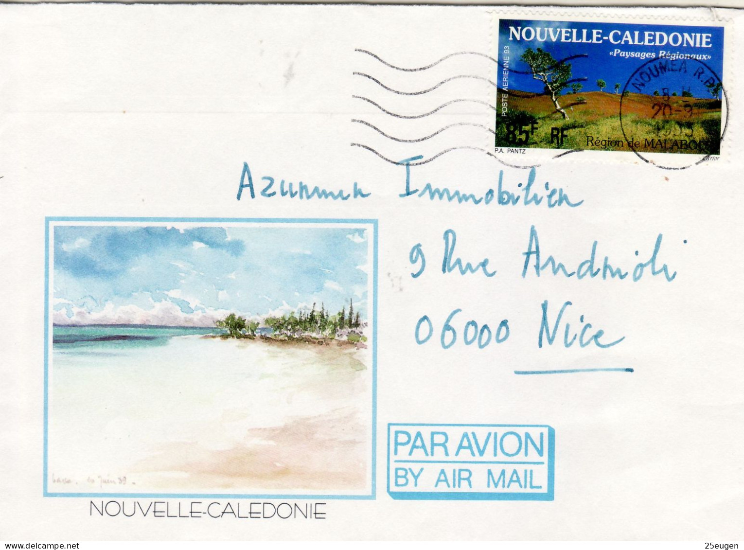 NEW CALEDONIA 1993 AIRMAIL LETTER SENT FROM NOUMEA TO NICE - Lettres & Documents