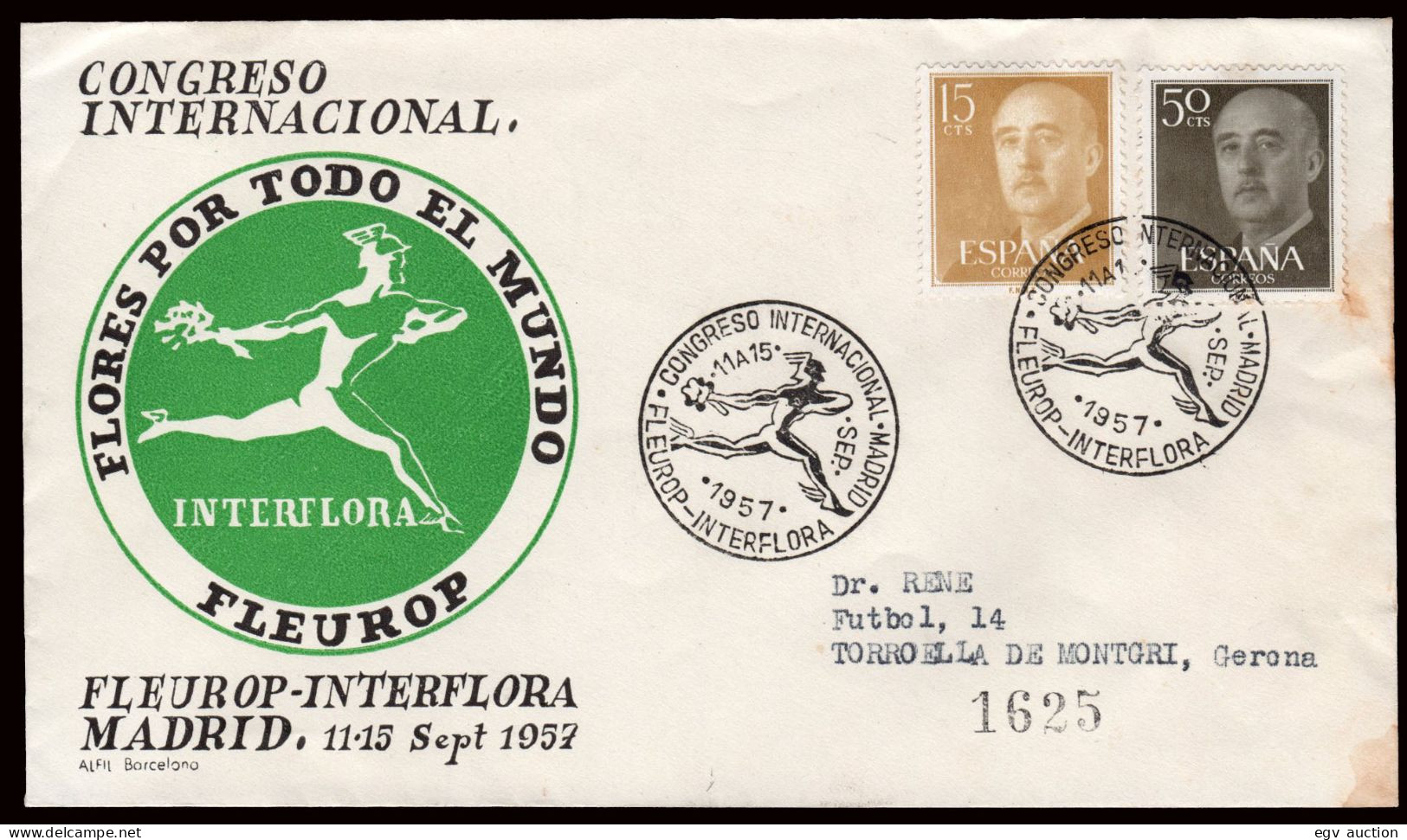 Madrid - Edi O 1149 - Mat Gomis 448 "Madrid - Fleurop 11/9/57" - Lettres & Documents