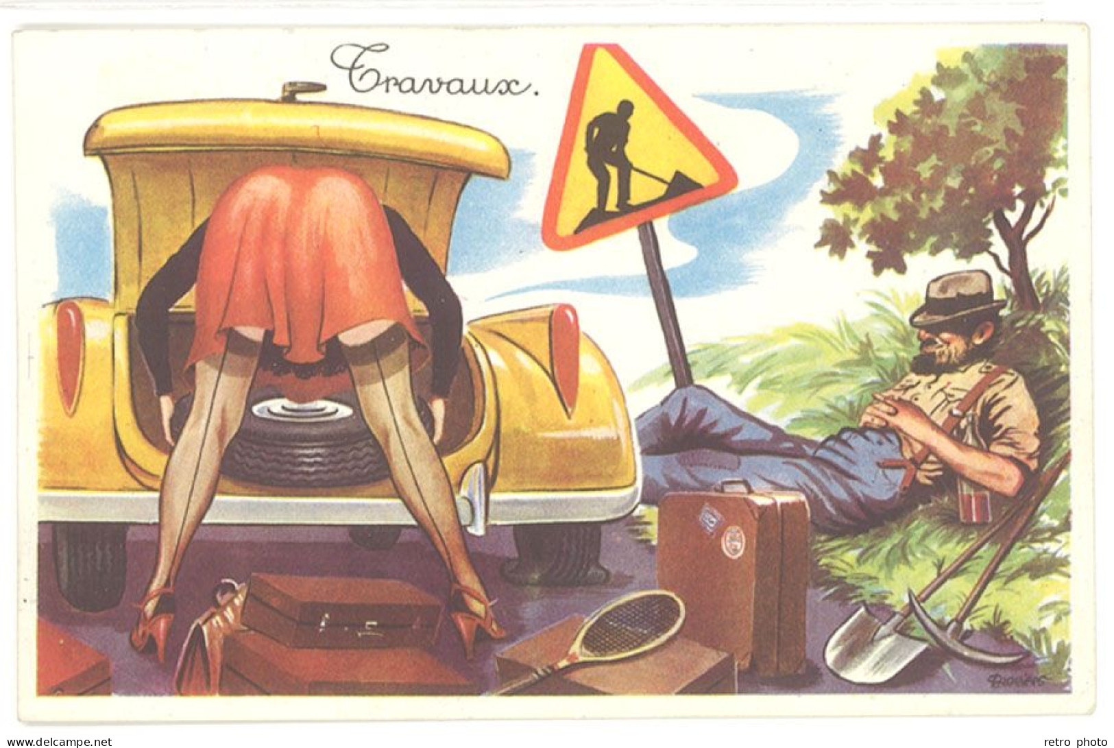 Cpsm Signée Carrière - Travaux - Pin-up / Automobile - Carrière, Louis