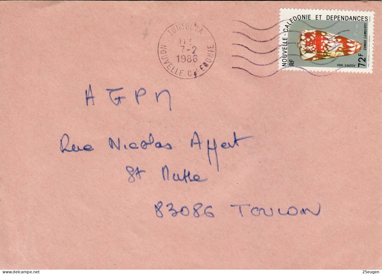 NEW CALEDONIA 1986 AIRMAIL LETTER SENT FROM TONTOUTA TO TOULON - Covers & Documents