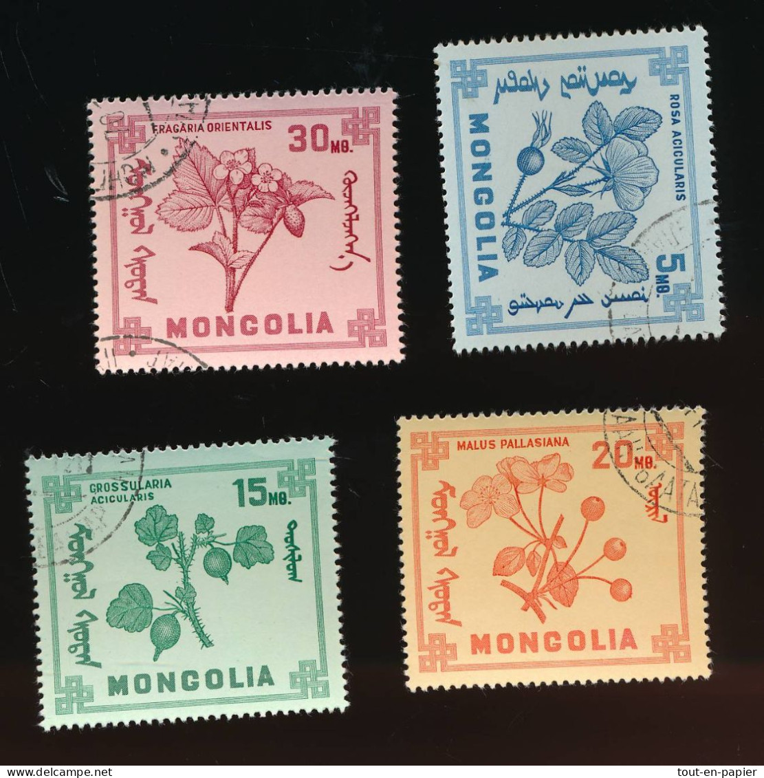 4 Timbres Asie Mongolie Mongolia  Arbres Fleurs Plantes - Mongolie