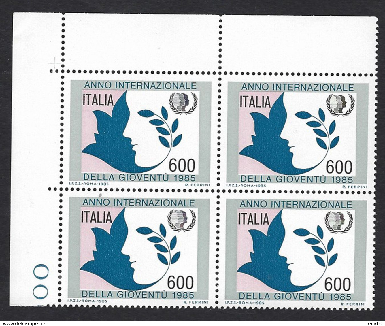 Italia 1985; Anno Internazionale Della Gioventù: Quartina Di Angolo Superiore. - 1981-90: Mint/hinged