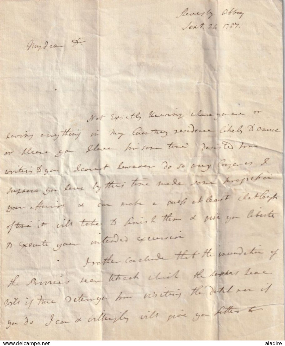 1757 -  KGII - 3-page Letter From REVESBY ABBEY, Lincolnshire, England To LONDON - Redirected To CALAIS, France - ...-1840 Prephilately