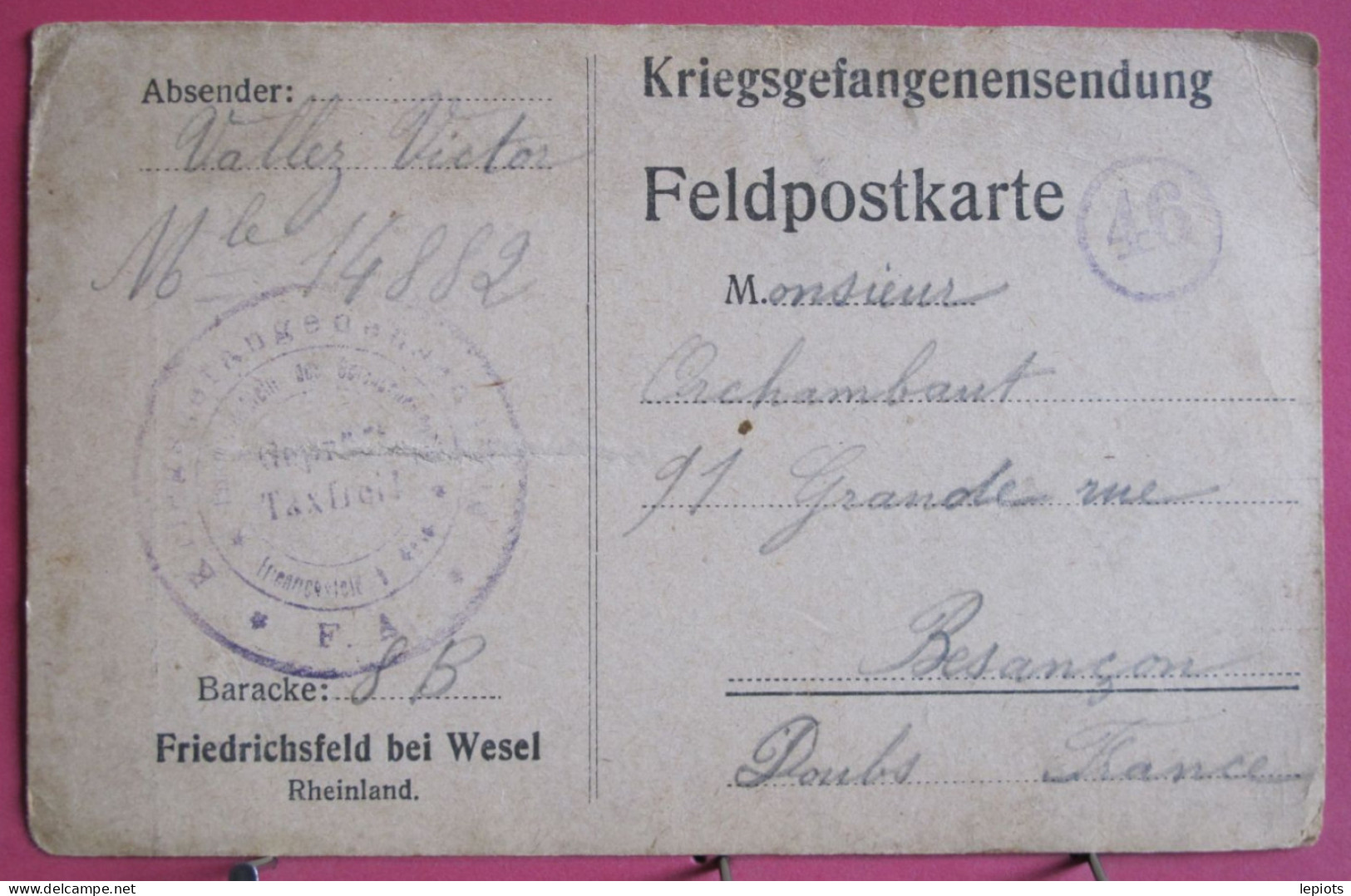 Allemagne - Kriegsgefangenensendung Feldpostkarte Friedrischsfeld Bei Wesel Rheinland - 1917 - Wesel