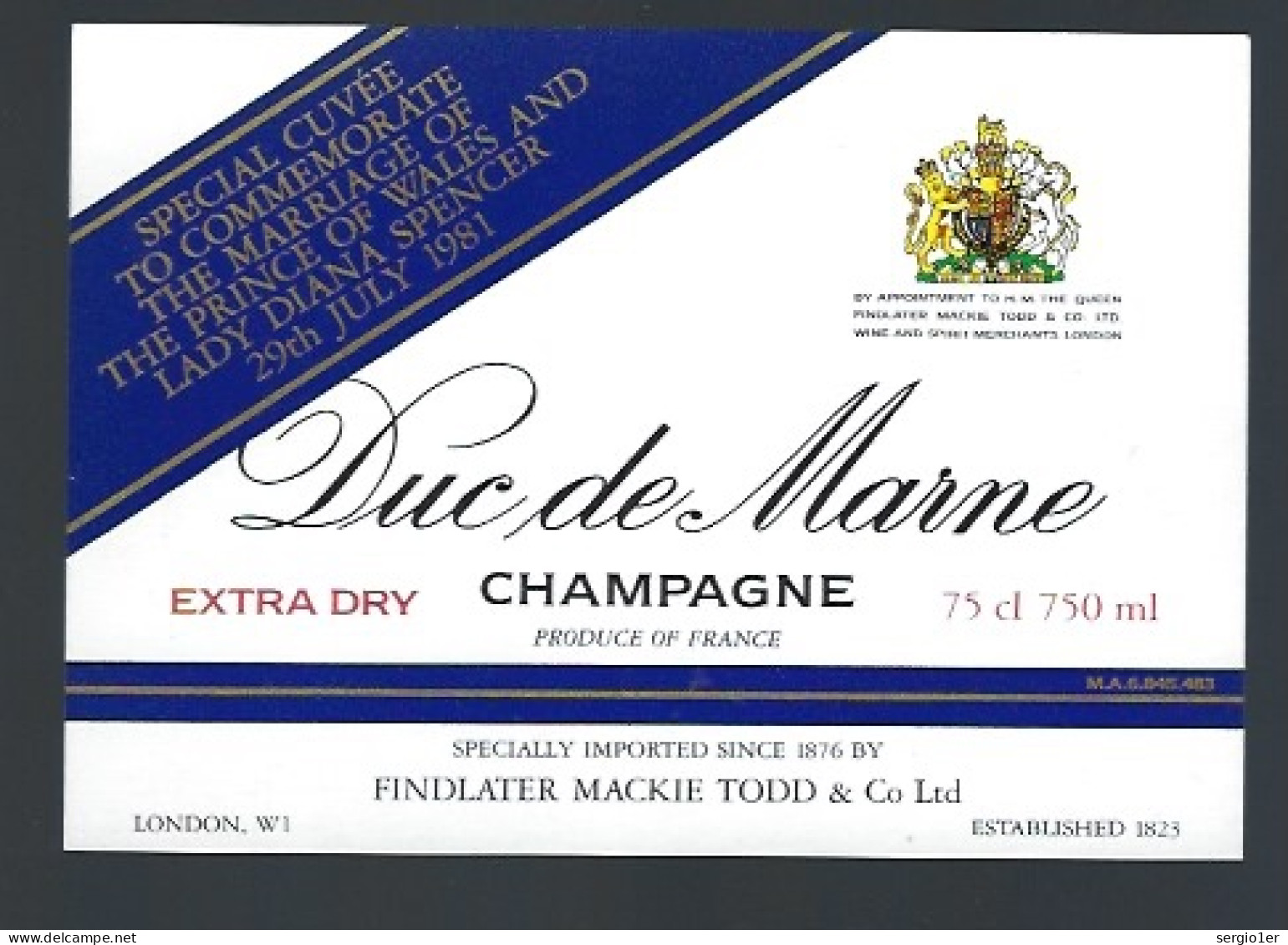 Etiquette Champagne Extra Dry Spécial Cuvée Mariage Du Prince De Galles Et De Lady Diana Spencer 29/7/1981 - Champan