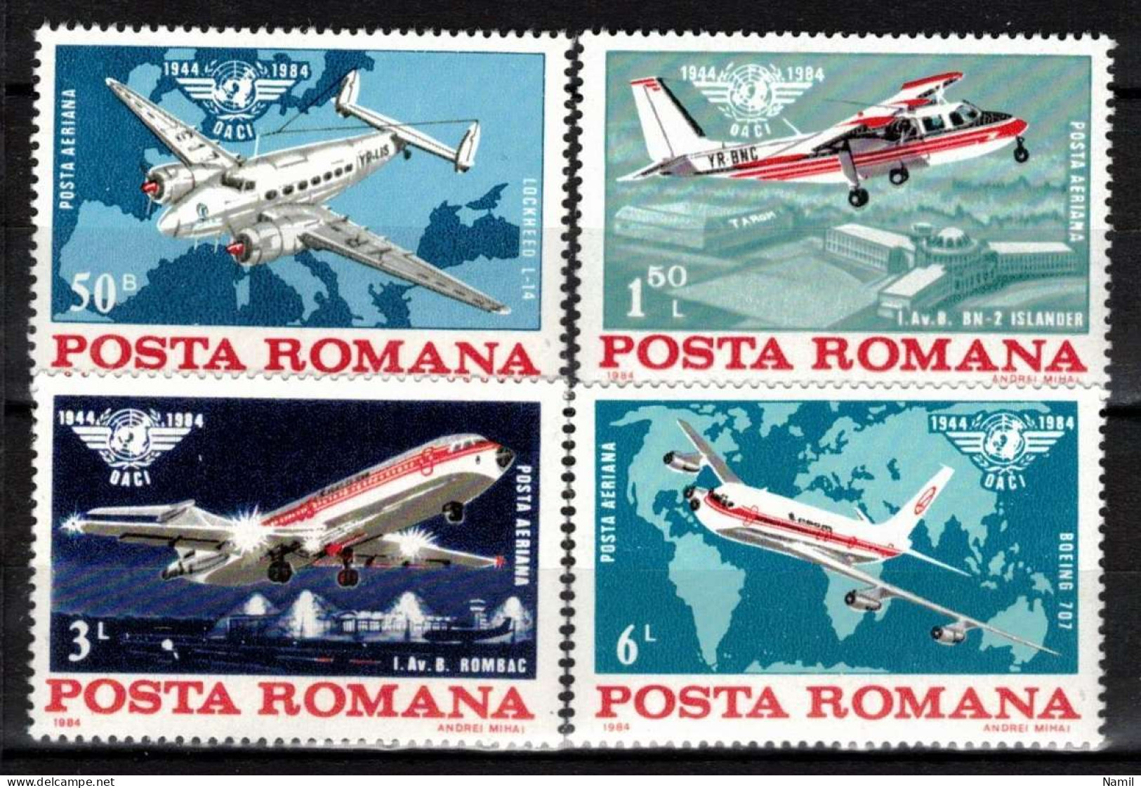 ** Roumanie 1984 Mi 4072-5 (Yv PA 295-8), (MNH)** - Aviones