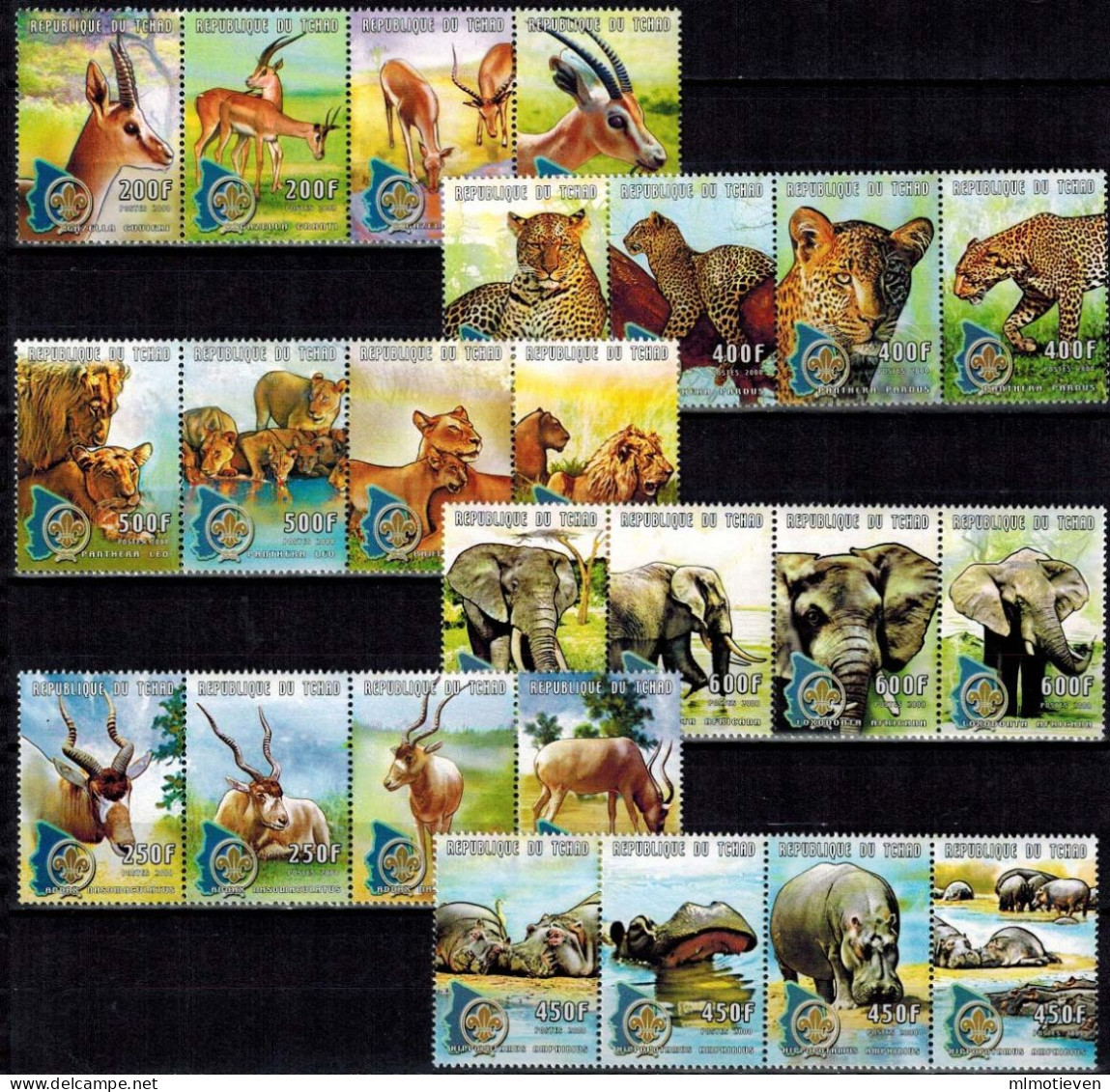 MDA-BK22-619-2+619-3 MINT ¤ TCHAD 2000 48w In Serie ¤ SCOUTING  ENDANGERED SPECIES WILD ANIMALS - ANIMALS OF THE WORLD - Gibier