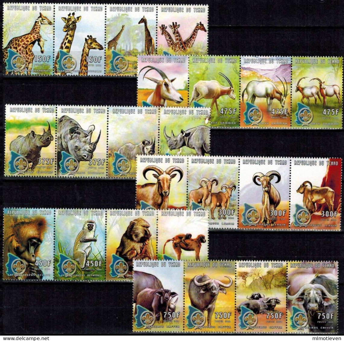 MDA-BK22-619-2+619-3 MINT ¤ TCHAD 2000 48w In Serie ¤ SCOUTING  ENDANGERED SPECIES WILD ANIMALS - ANIMALS OF THE WORLD - Gibier