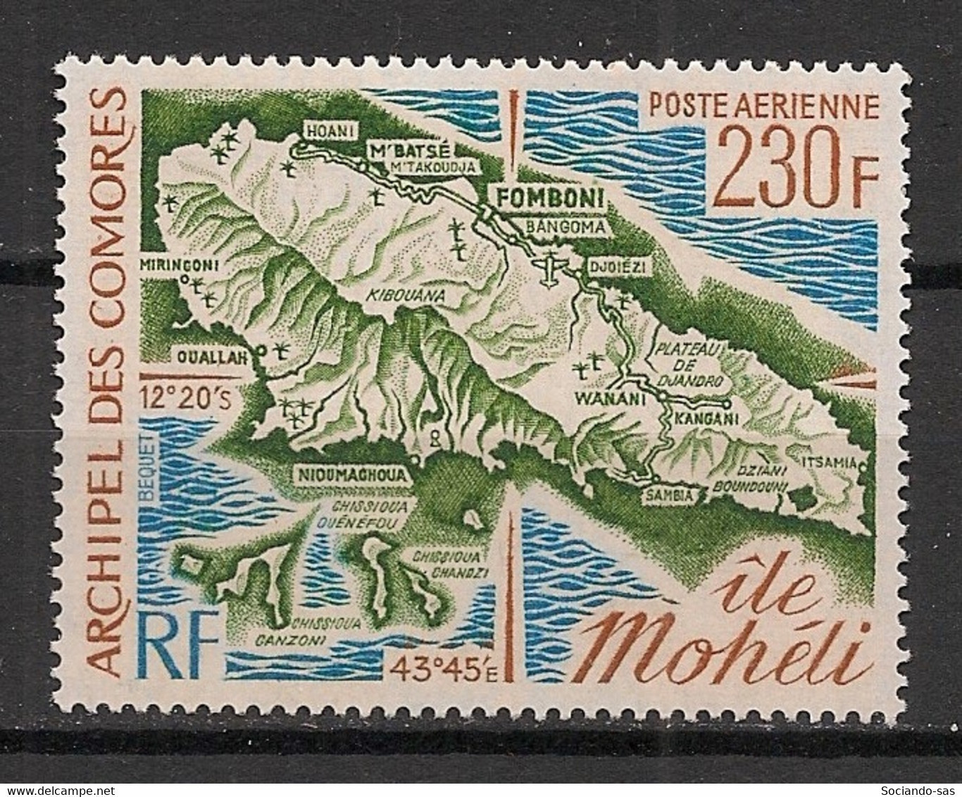 COMORES - 1975 - Poste Aérienne PA N°YT. 67 - Carte De Mohéli - Neuf Luxe ** / MNH / Postfrisch - Luchtpost