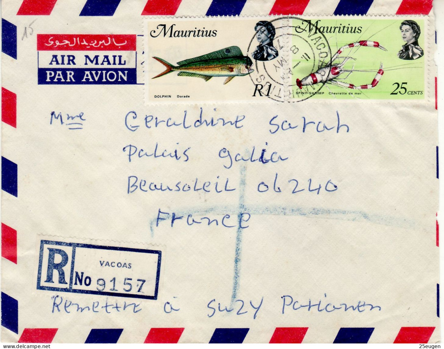 MAURITIUS 1974 AIRMAIL R - LETTER SENT FROM VACOAS TO FRANCE - Mauritius (1968-...)