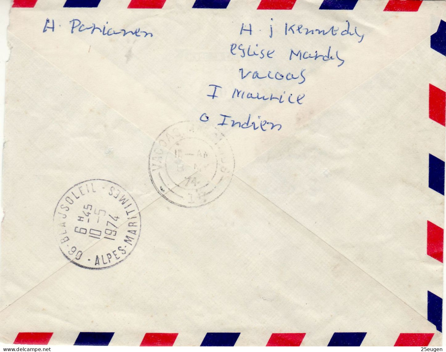 MAURITIUS 1974 AIRMAIL R - LETTER SENT FROM VACOAS TO FRANCE - Maurice (1968-...)