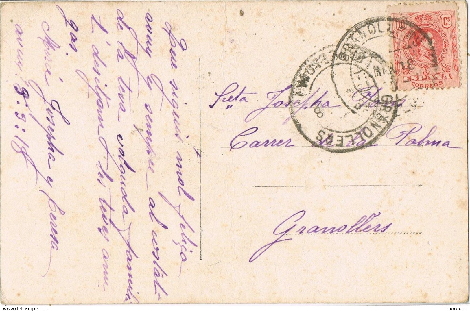 54668. Postal GRANOLLERS (Barcelona)  1918. Correo Interior. Poema Y Flores - Storia Postale