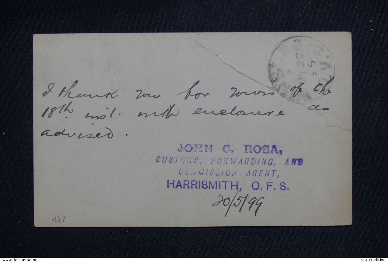 ETAT LIBRE D'ORANGE - Entier Postal De Harrismith En 1890 - L 151405 - Orange Free State (1868-1909)