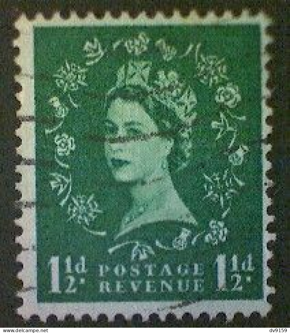 Great Britain, Scott #319, 1955, Used (o), Wilding: Queen Elizabeth II, 1½d, Green - Used Stamps