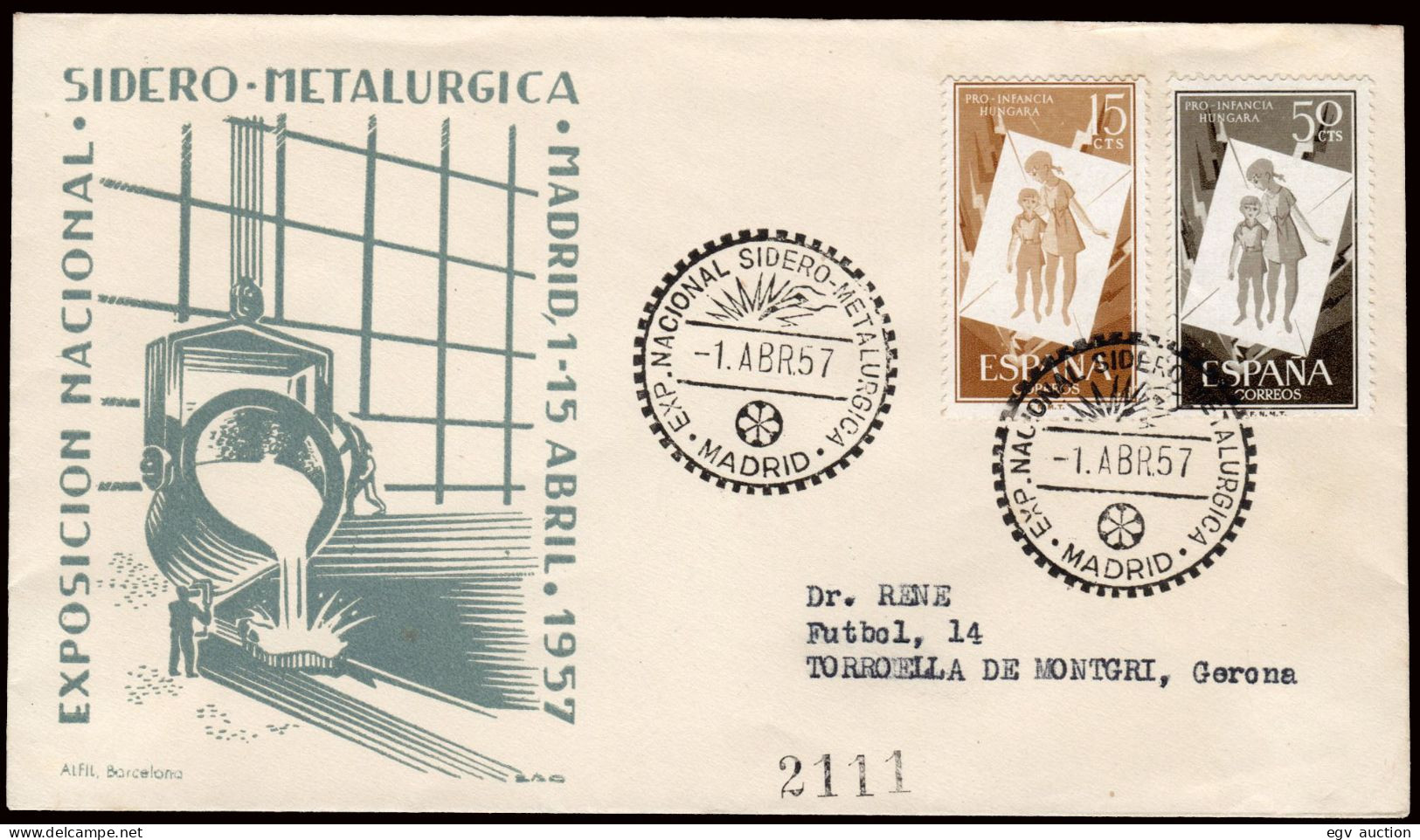 Madrid - Edi O 1202 - Mat Gomis 420 "Madrid 1/Abr./57 - Exp. Nacional Sidero - Metalúrgica" - Used Stamps