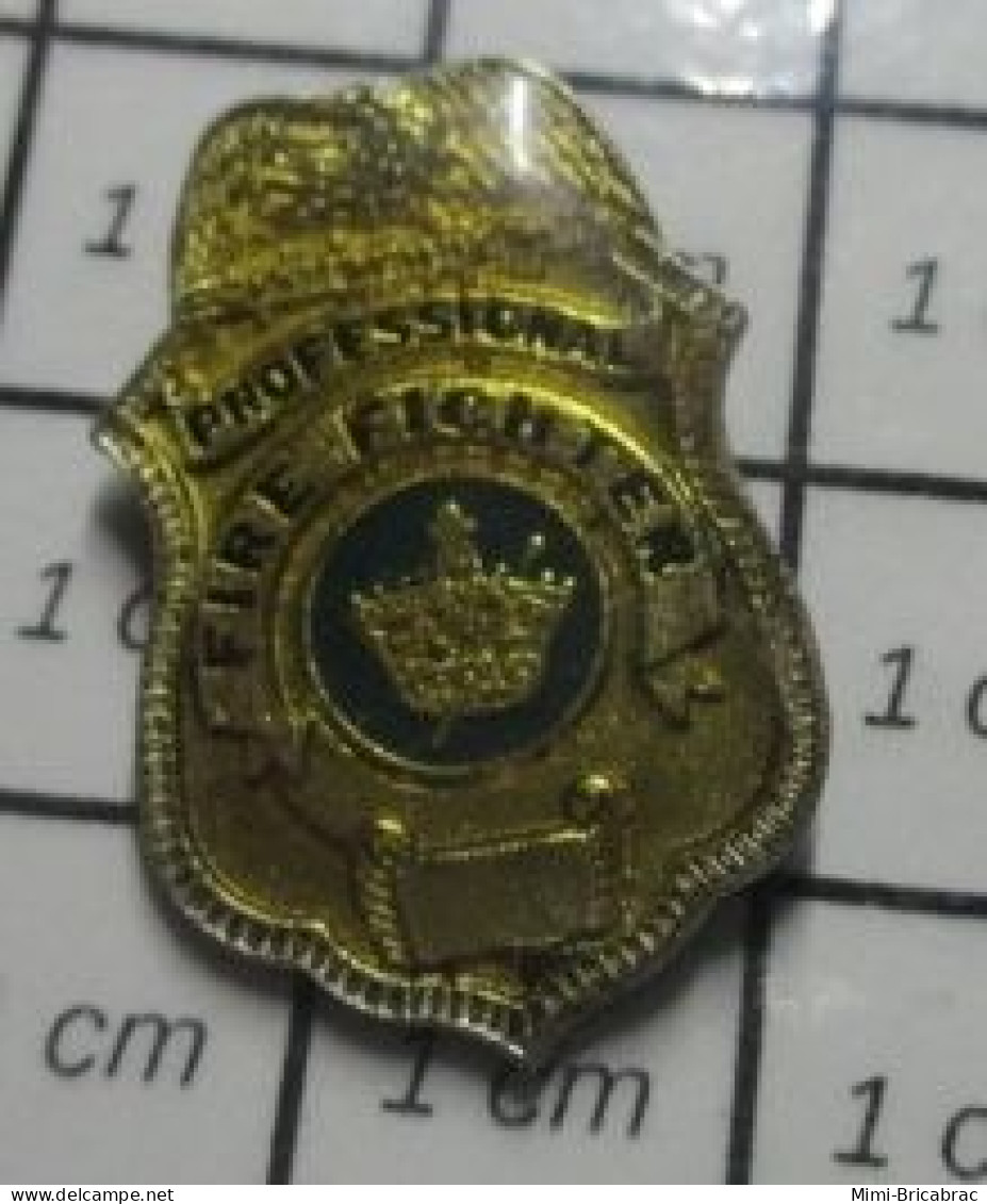 918B Pin's Pins / Beau Et Rare / POMPIERS / BADGE US OU UK ? PROFESSIONNAL FIRE FIGHTER - Feuerwehr