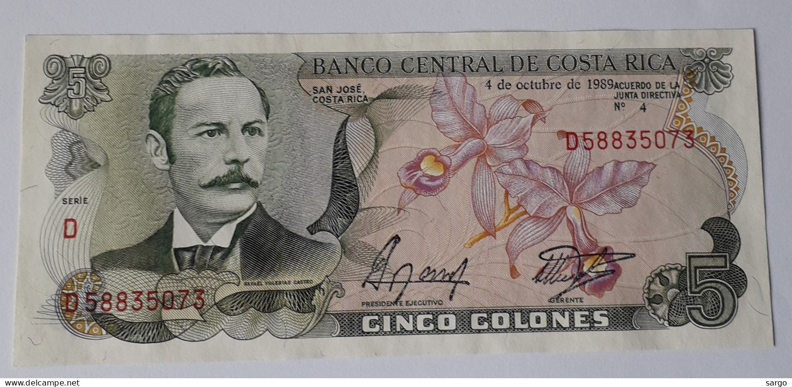 COSTA RICA - 5 COLONES  - 1989 - UNC - P 236d - BANKNOTES - PAPER MONEY - CARTAMONETA - - Costa Rica