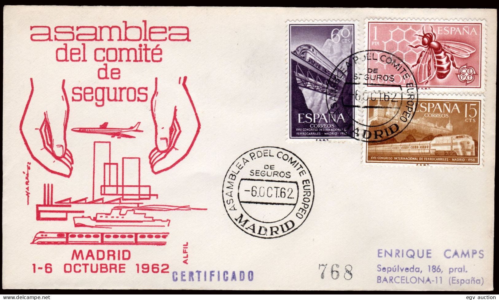 Madrid - Edi O 1233 - Mat Gomis 699 "Madrid 6/Oct./62 - Asamblea P. Del Comité Europeo" - Covers & Documents