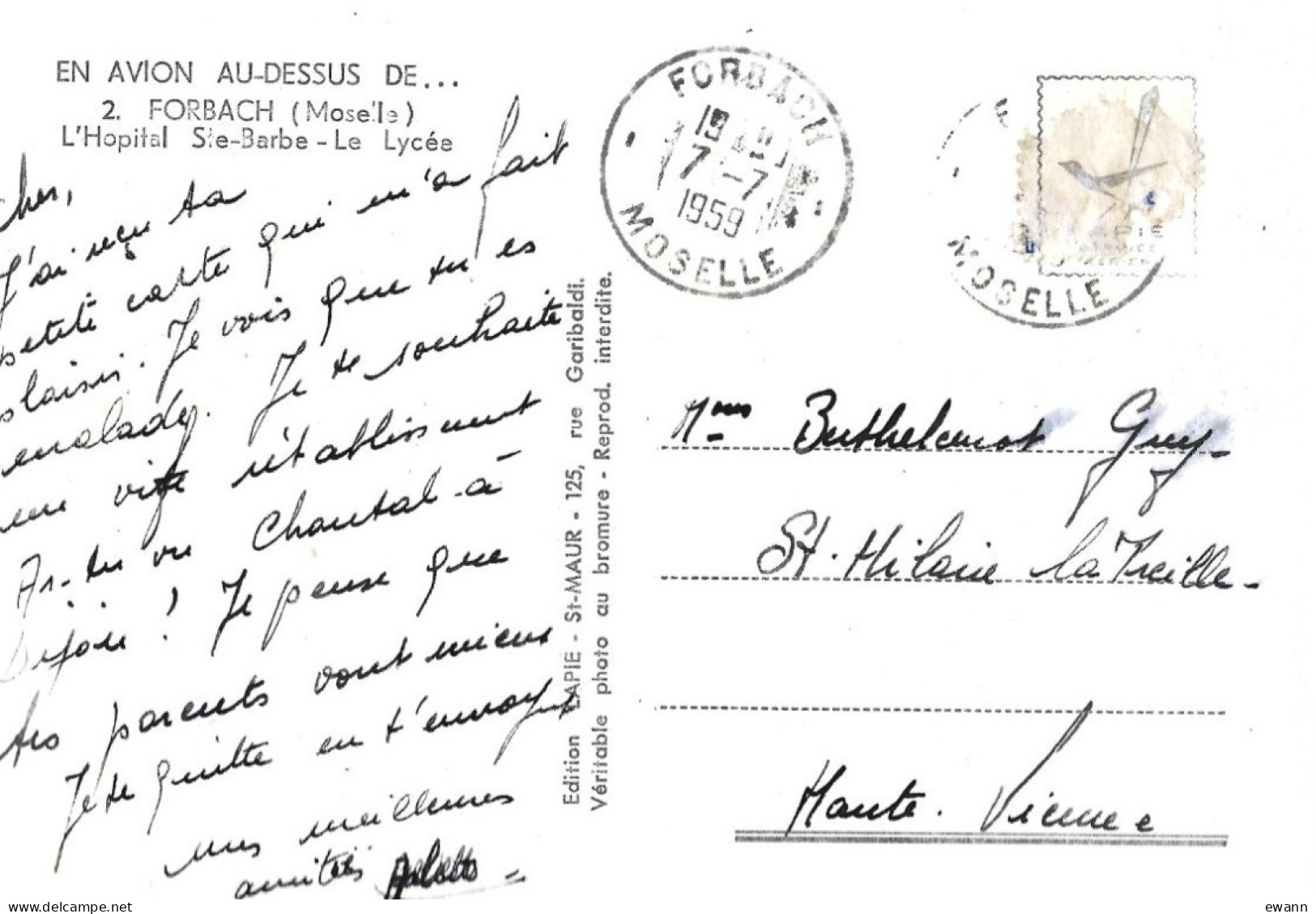 Carte Postale - En Avion Au-dessus De Forbach - L'Hôpital Ste-Barbe - Le Lycée - Forbach