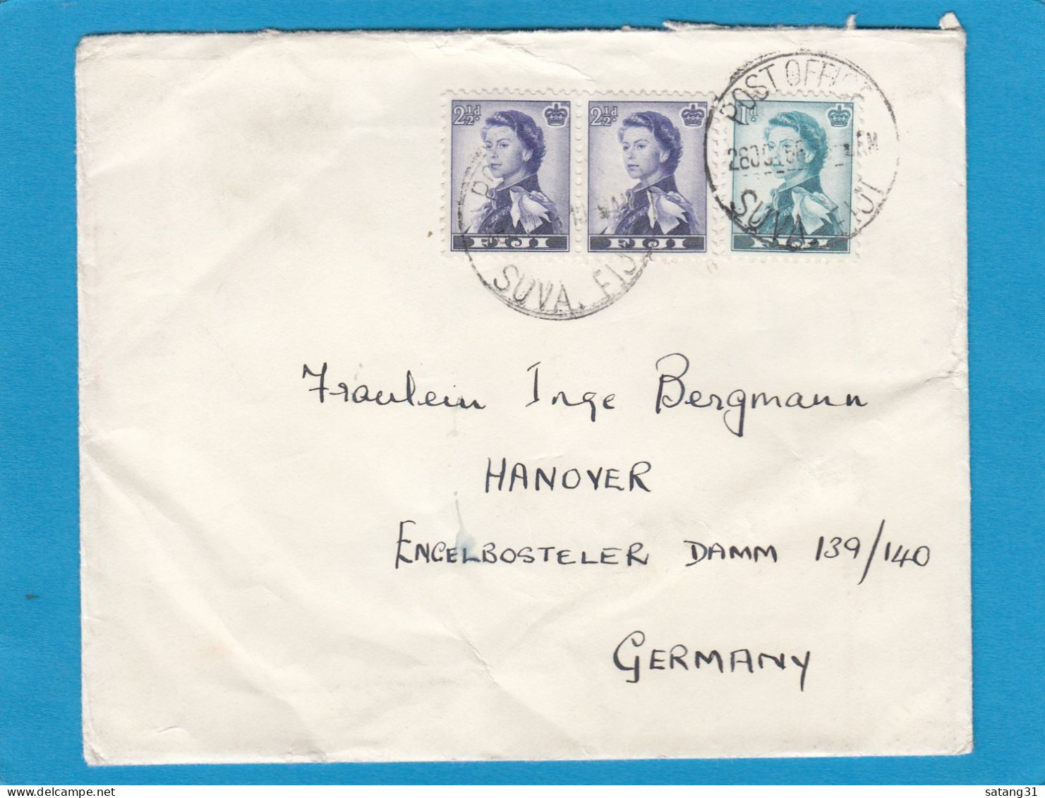 LETTRE DE SUVA POUR HANNOVRE,1956. - Fidschi-Inseln (...-1970)