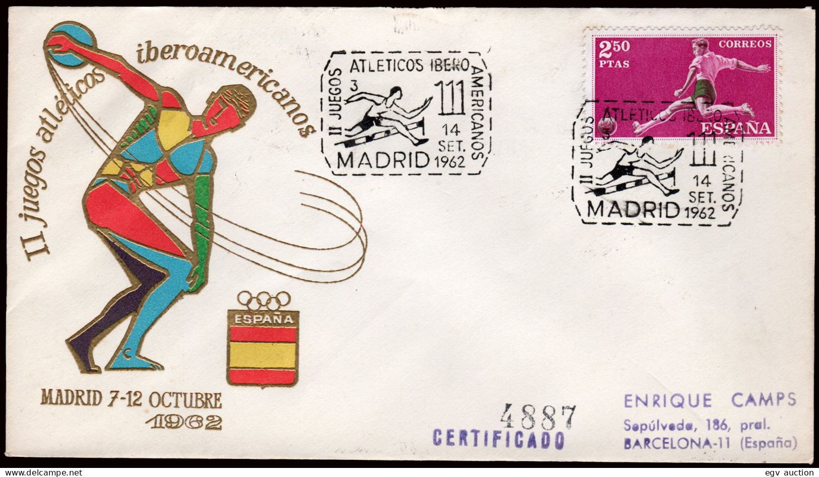 Madrid - Edi O 1313 - Mat Gomis 692 "14/Sep./62 - Madrid - II Juegos Atléticos Iberoamericanos" - Cartas & Documentos