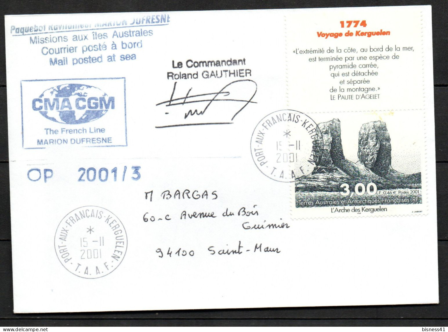 Col43 TAAF N° 296 Oblitéré De Port Aux Français Marion Dufresnes Sur Lettre - Gebraucht