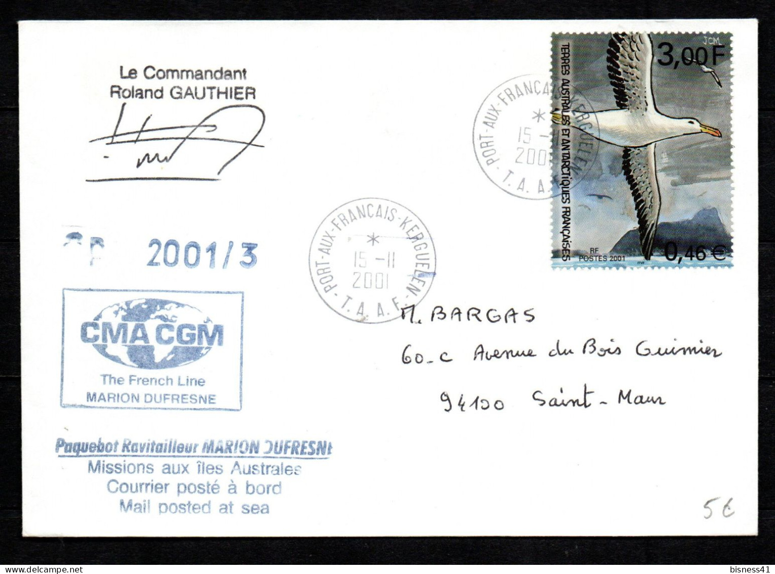 Col43 TAAF N° 298 Oblitéré De Port Aux Français Marion Dufresnes Sur Lettre - Used Stamps