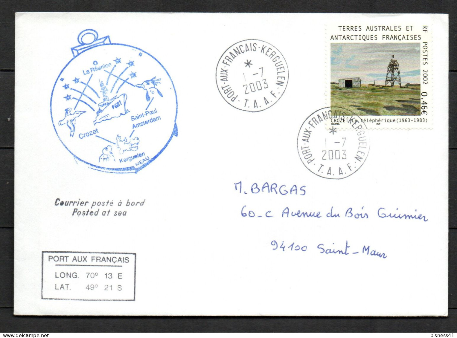 Col43 TAAF N° 329 Oblitéré De Port Aux Français L'Albatros Sur Lettre - Gebraucht