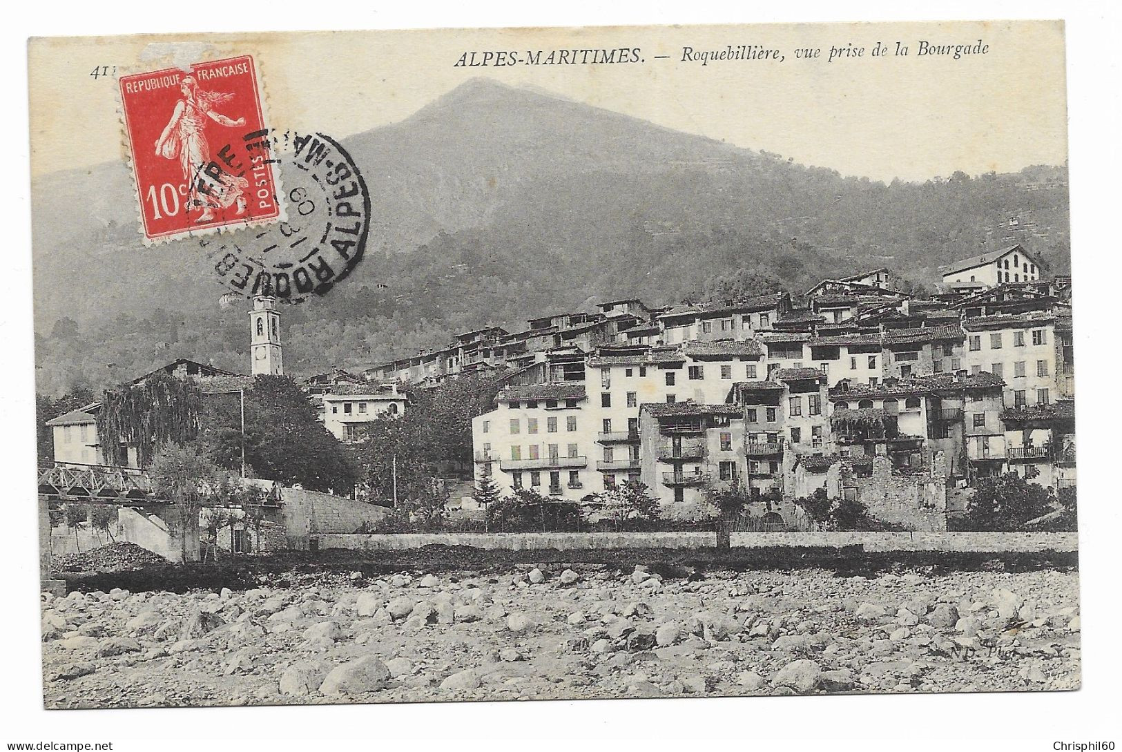 CPA Circulée En 1909 - ROQUEBILLIERE, Vue Prise De La Bourgade - - Roquebilliere