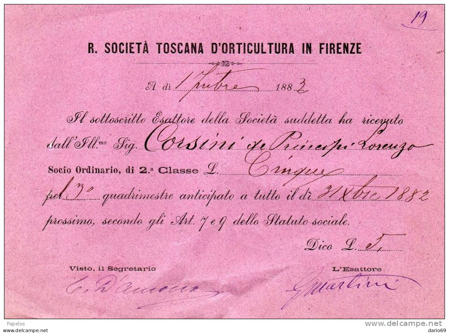 1882 R.  SOCIETÀ TOSCANA D'ORTICULTURA FIRENZE - Italie