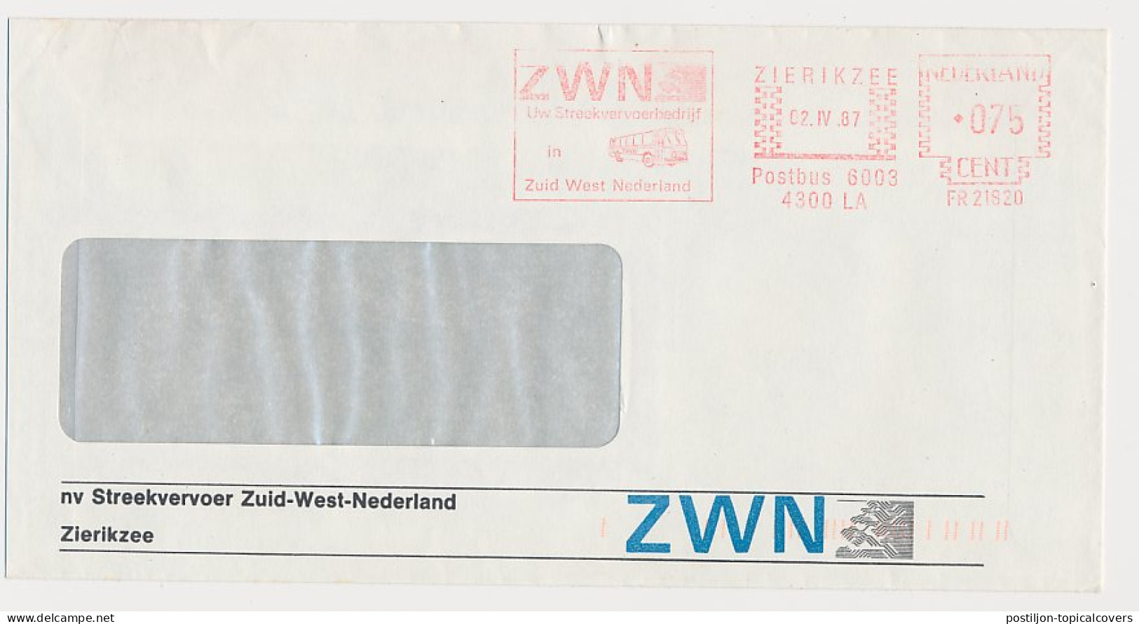 Meter Cover Netherlands 1987 Bus - ZWN - Zierikzee - Bussen