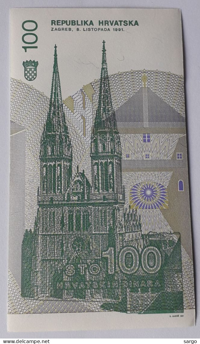 CROATIA  - 100 DINARA - P 20 (1991) - UNC - BANKNOTES - PAPER MONEY - CARTAMONETA - - Croazia