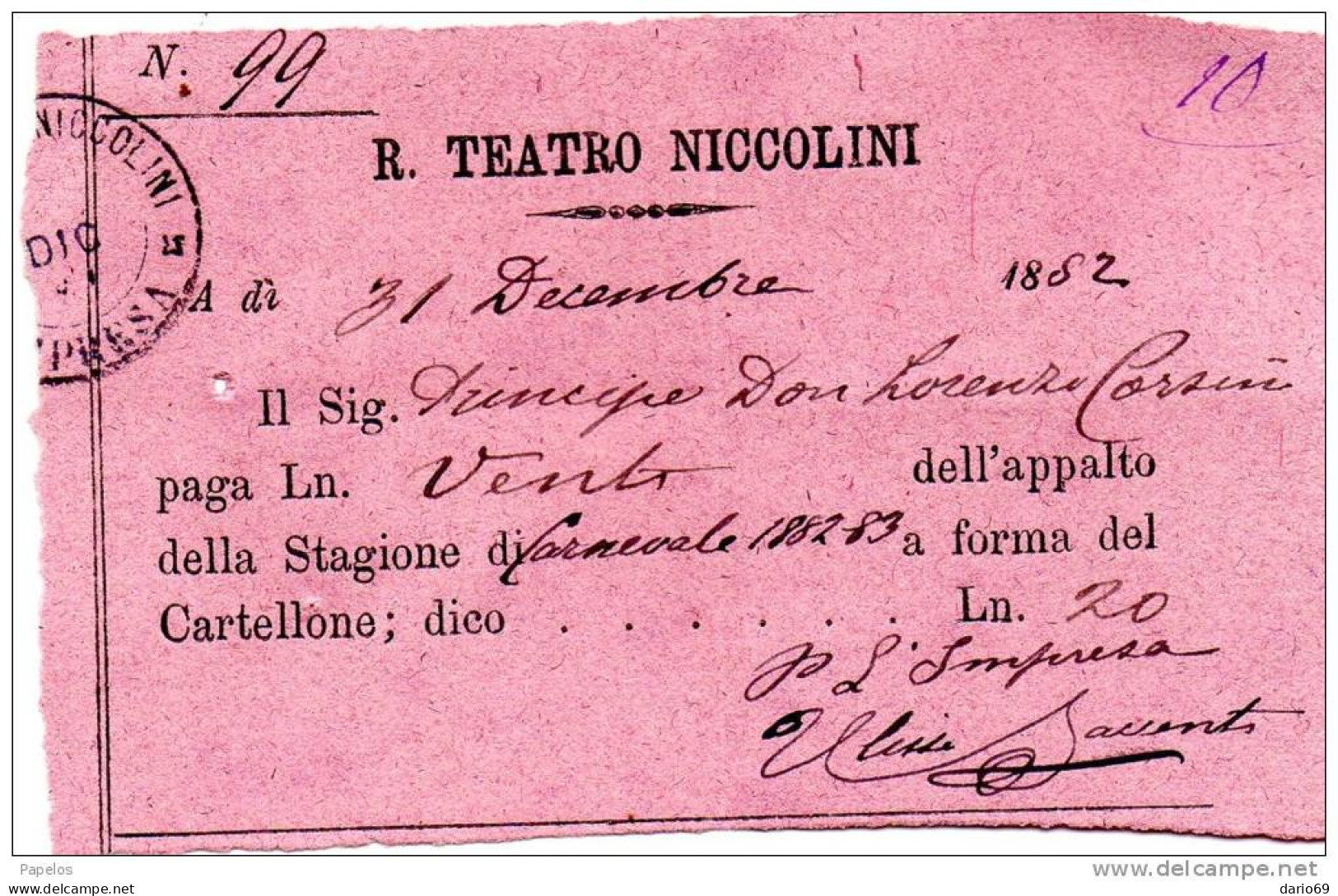 1882 R.TEATRO NICCOLINI - Italie