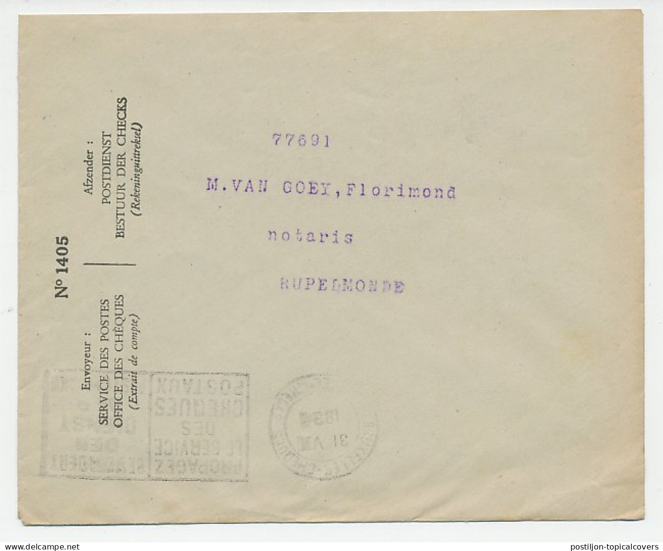 Postal Cheque Cover Belgium 1934 Knitwear - Wool - Textile