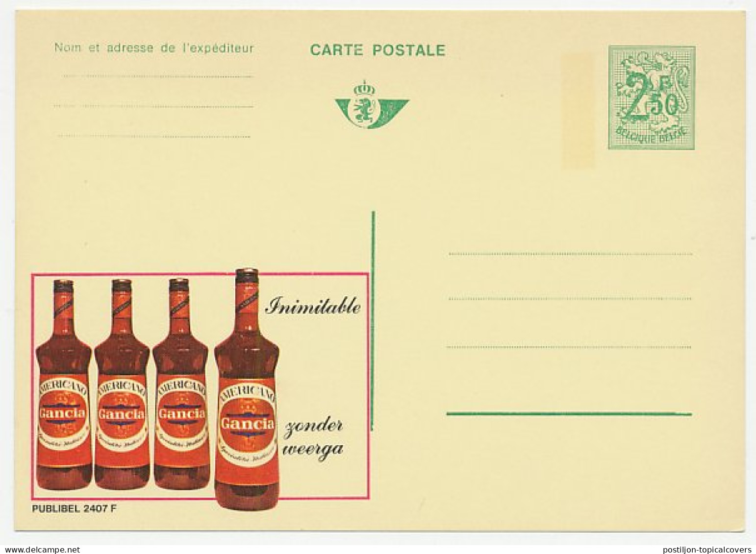 Publibel - Postal Stationery Belgium 1970 Aperetif - Gancia - Americano - Herbs - Vins & Alcools