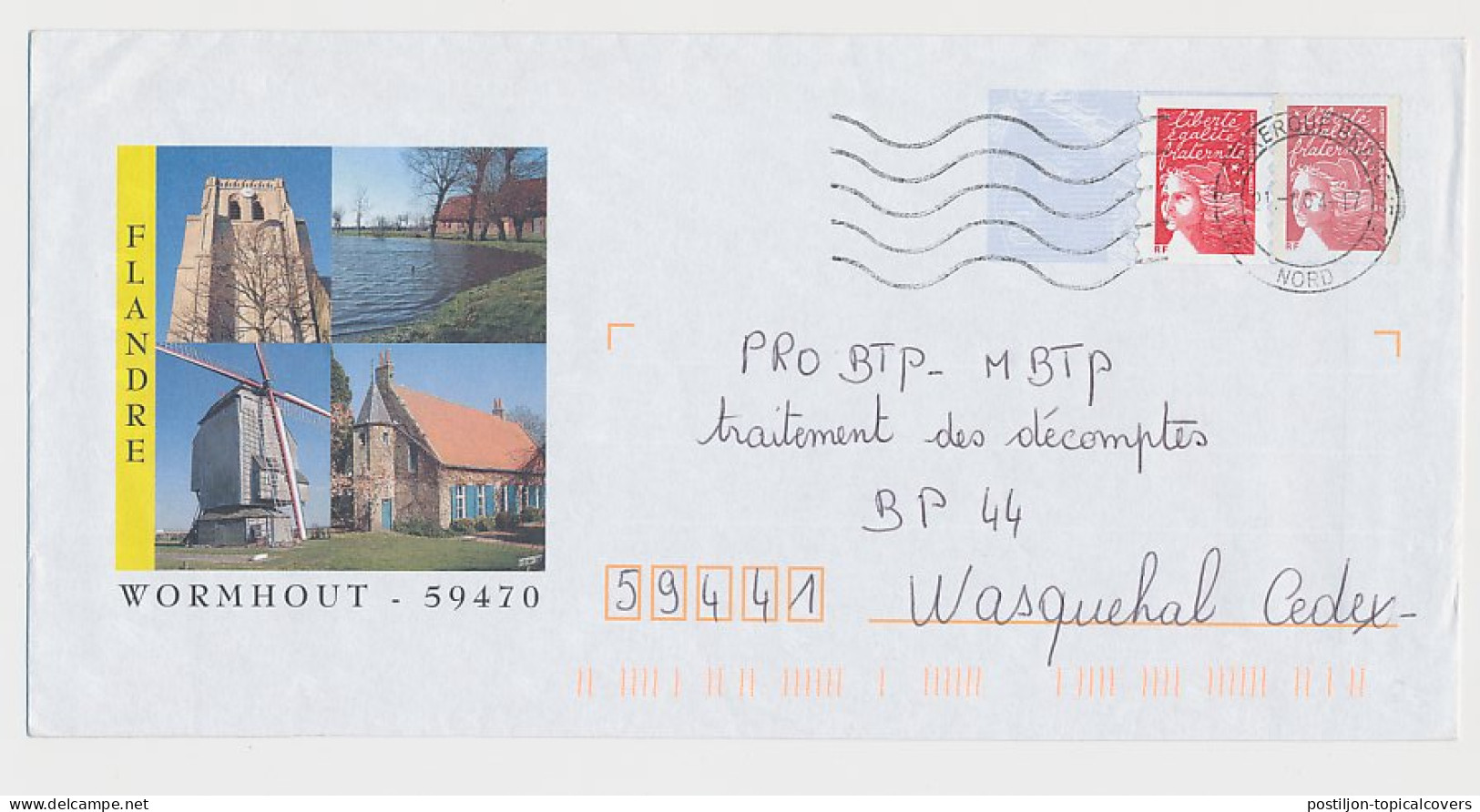 Postal Stationery / PAP France 2004 Windmill - Clock Tower - Wormhout - Flanders - Moulins