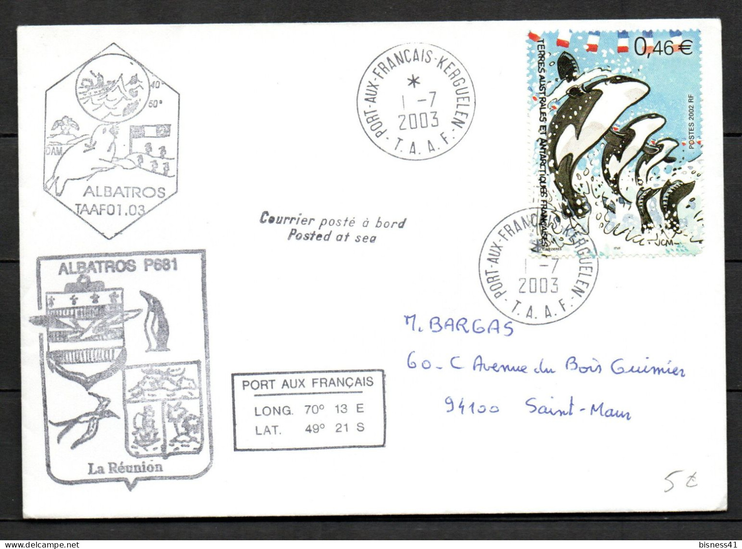 Col43 TAAF N° 343 Oblitéré De Port Aux Français Sur Lettre - Gebraucht