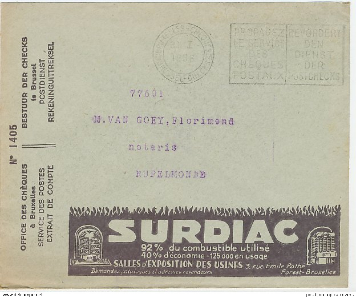 Postal Cheque Cover Belgium 1936 Tiles - Ceramic - Pottery - Heater - Stove  - Altri & Non Classificati
