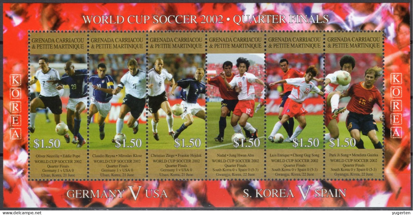 GRENADA 2002 - MNH - Germany Vs USA WC Football Championship Korea/Japan Futbol Soccer Calcio Fußball Spain Vs S. Korea - 2002 – Corea Del Sur / Japón