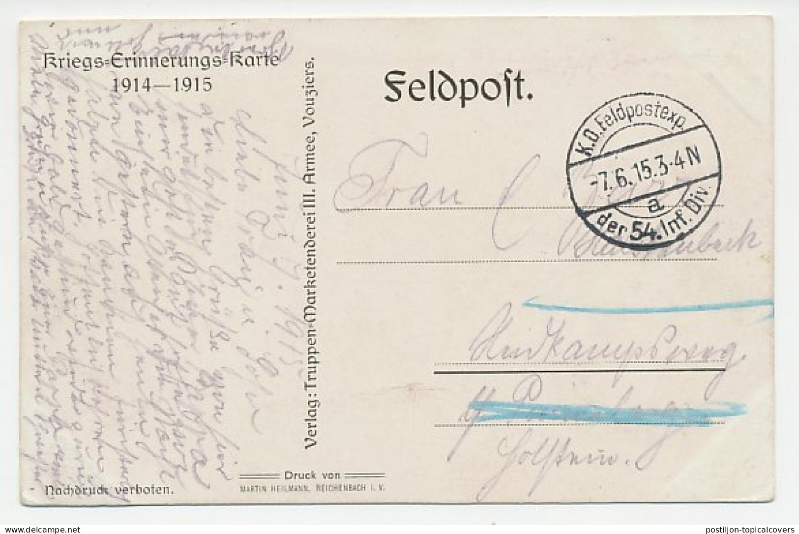 Fieldpost Postcard Germany / France 1915 War Violence - Auberive - WWI - WO1