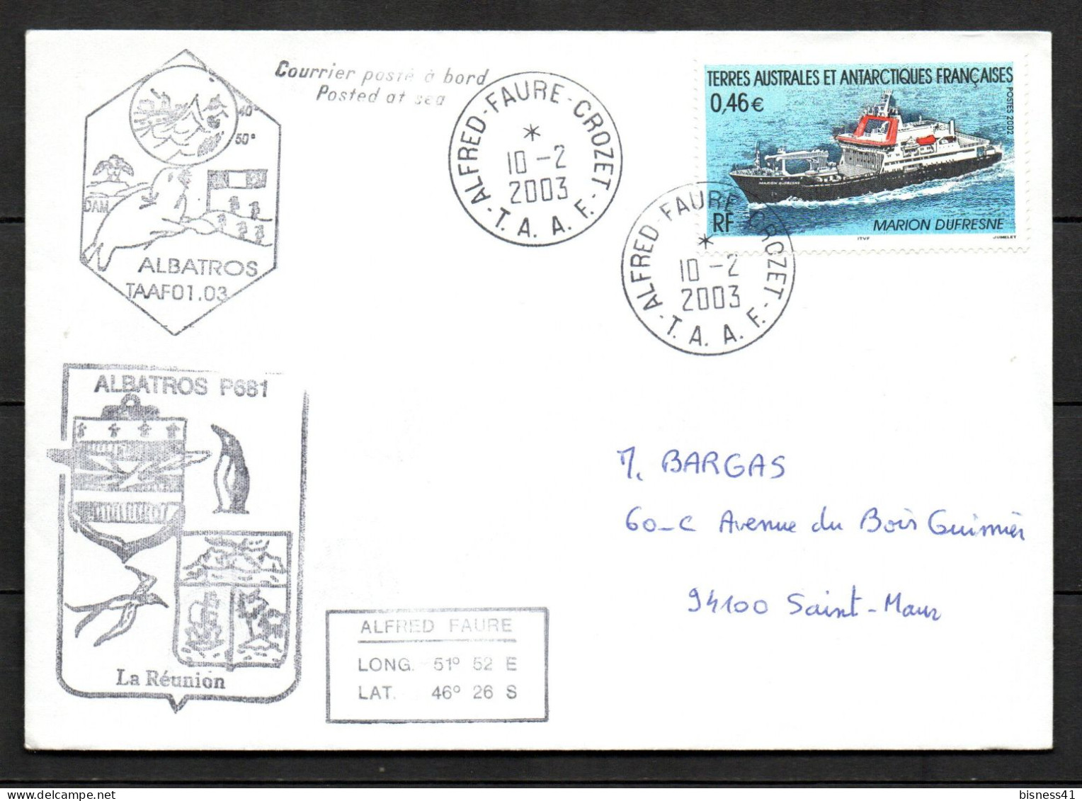 Col43 TAAF N° 330 Oblitéré De Alfred Faure Crozet Sur Lettre - Used Stamps